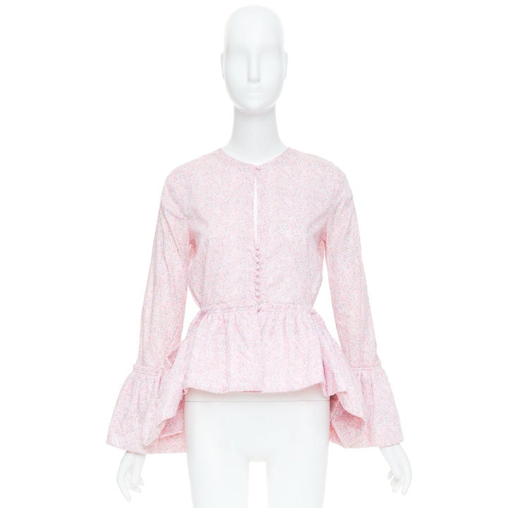 LOEWE 2018 cutout Liberty print cotton poplin peplum bell sleeve blouse FR36 S