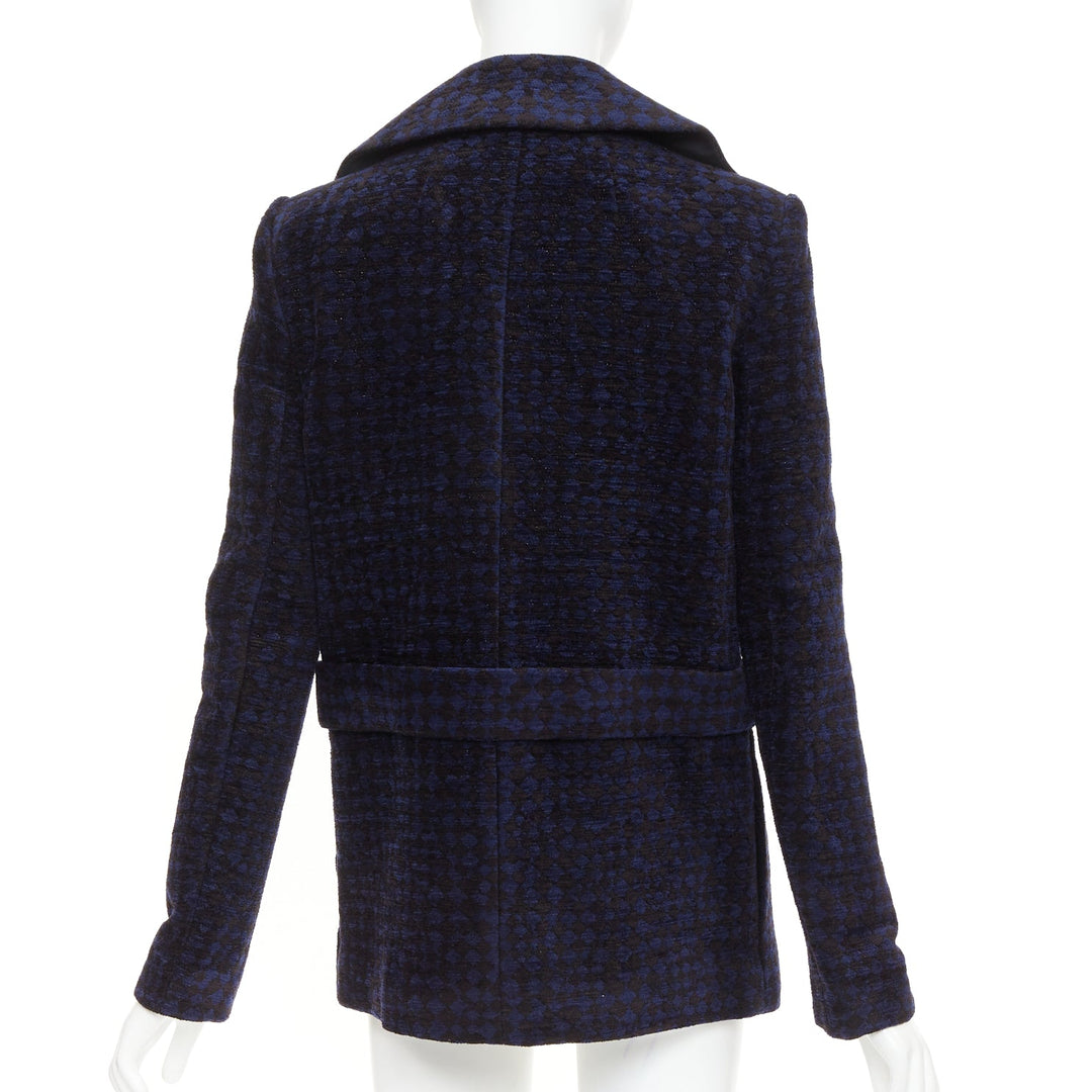 THE ROW 2018 black blue textured velvet double breasted coat US2 S