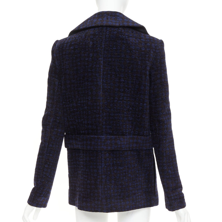 THE ROW 2018 black blue textured velvet double breasted coat US2 S