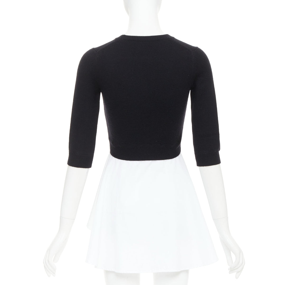 ALEXANDER MCQUEEN black wool cashmere sweater white cotton peplum top XXS