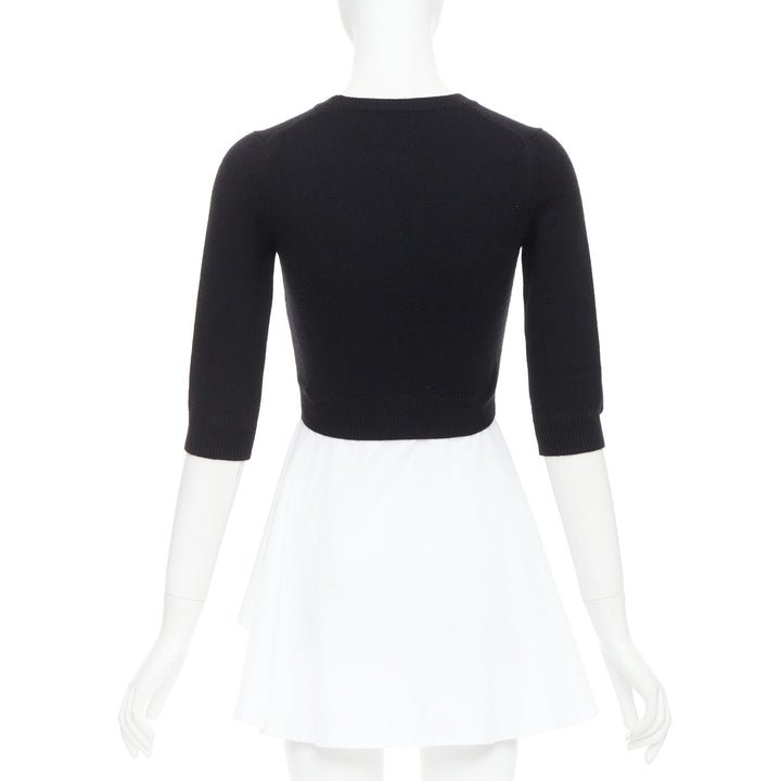 ALEXANDER MCQUEEN black wool cashmere sweater white cotton peplum top XXS