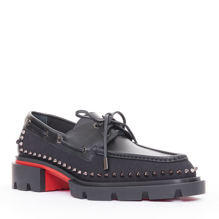 CHRISTIAN LOUBOUTIN Our Steckel black canvas calf leather spike derby EU43 US10