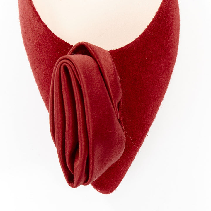 ROGER VIVIER red suede satin rosette d'orsay pointed comfort ballet flats EU37