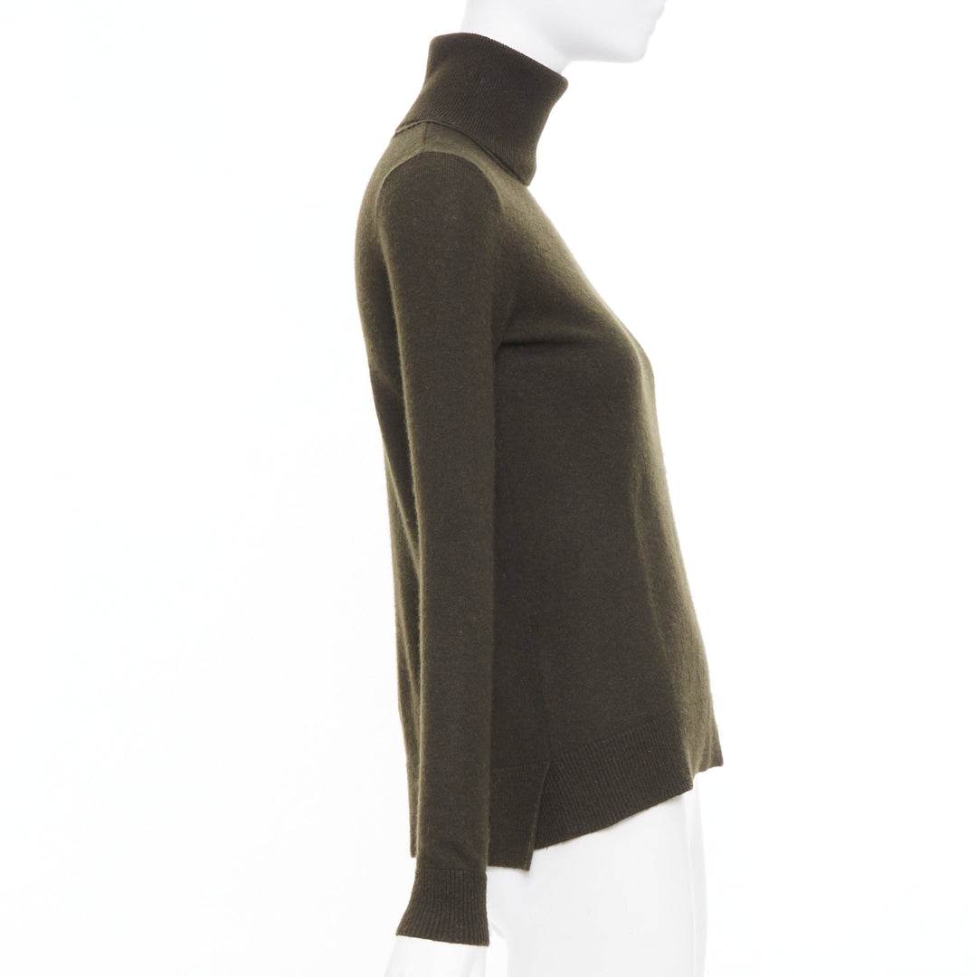 VINCE dark green cashmere rollneck side slit asymmetrical hem sweater XXS