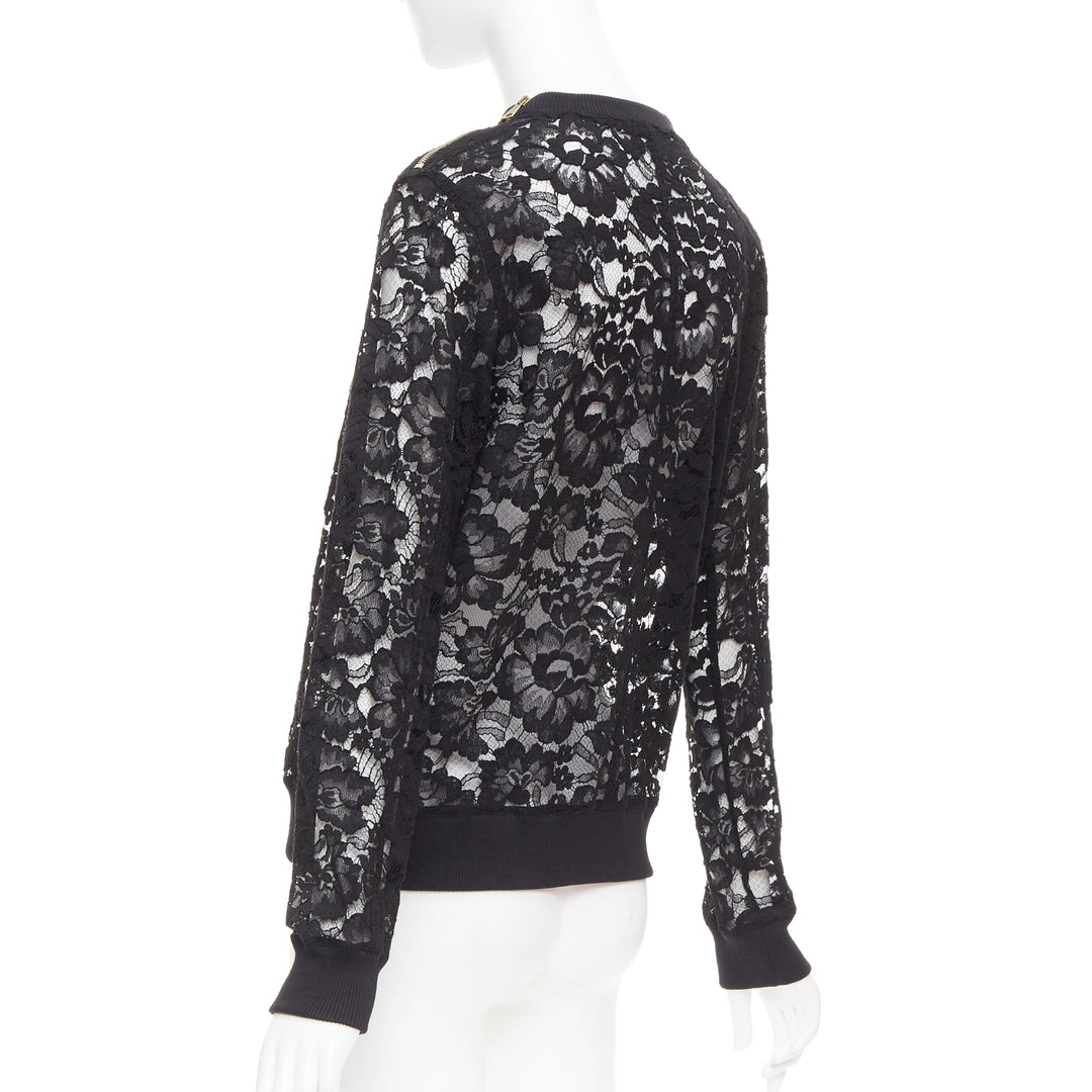 GIVENCHY black cotton lace gold zip pullover sweater FR40 L