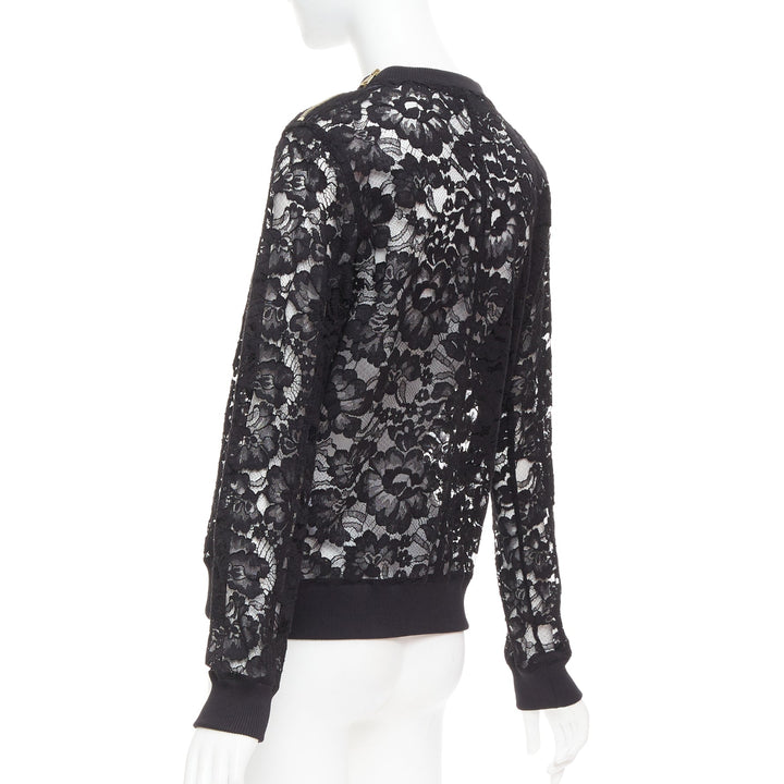 GIVENCHY black cotton lace gold zip pullover sweater FR40 L