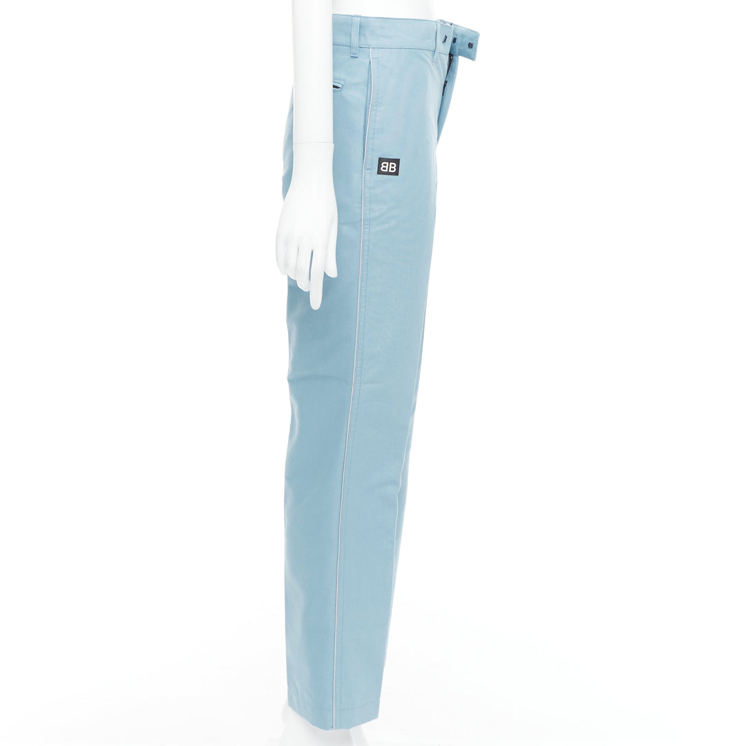 BALENCIAGA Demna 2017 light blue BB rubber logo tapered trousers FR34 XS