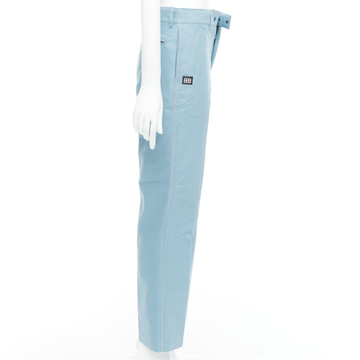 BALENCIAGA Demna 2017 light blue BB rubber logo tapered trousers FR34 XS