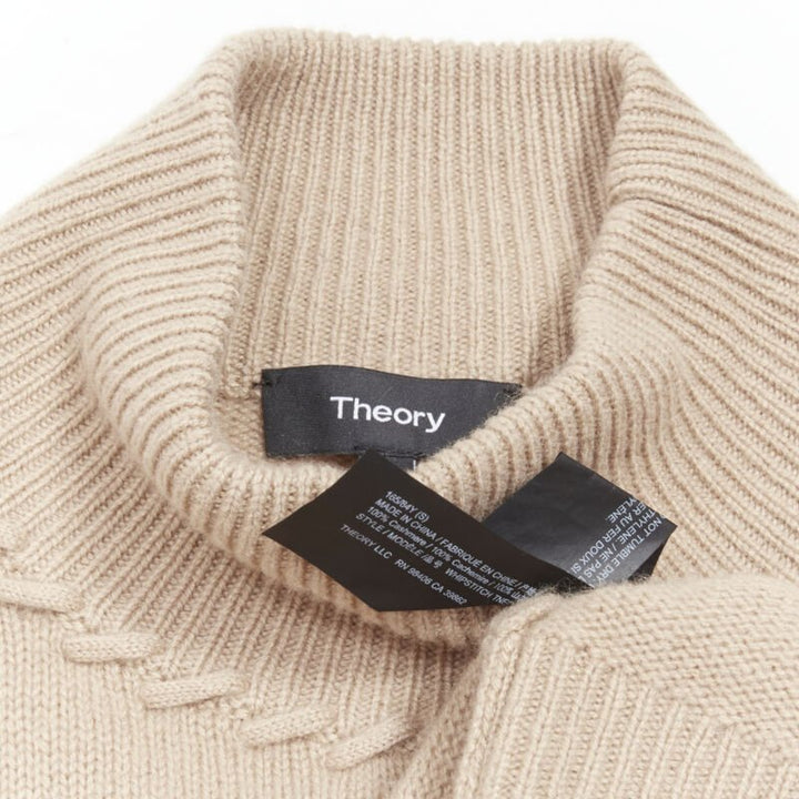 THEORY 100% cashmere light brown whipstitch detail dropped shoulder turtleneck S