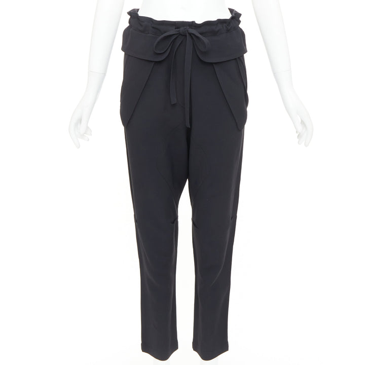 CHLOE black cady flap pocket bow front paperbag cropped harem trousers