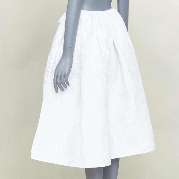 CECILIE BAHNSEN Mala Plumeria white matelasse floral overstitch skirt UK8 S
