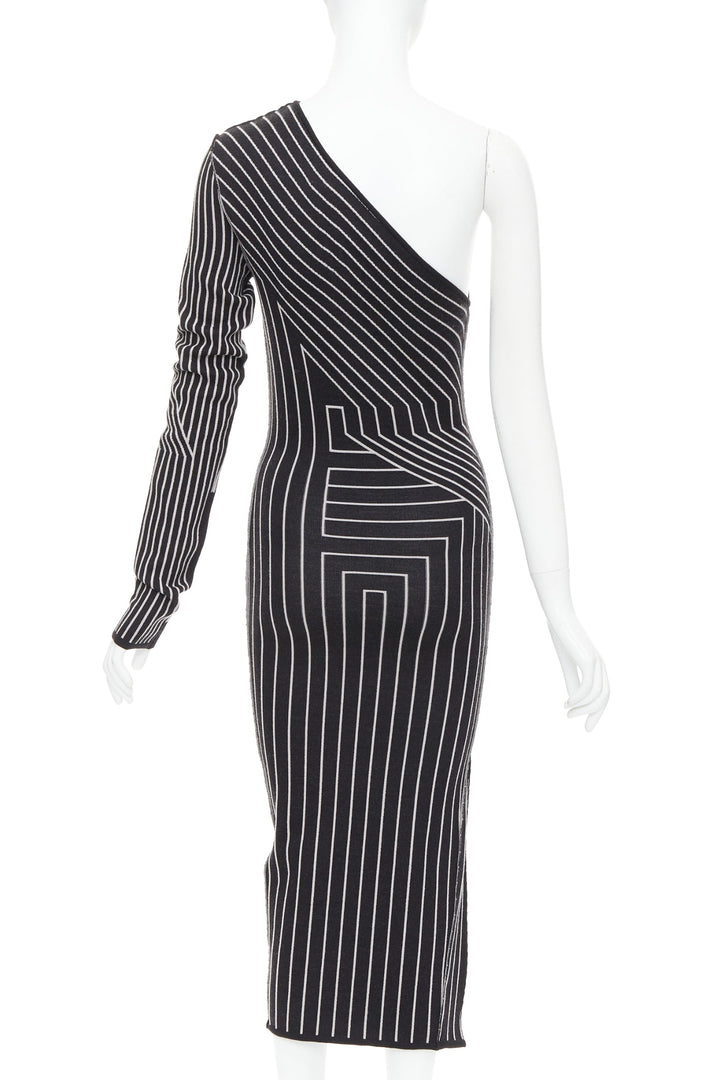 RICK OWENS 2020 Ziggy geometric graphic lines one shoulder slit dress XS Rosalia