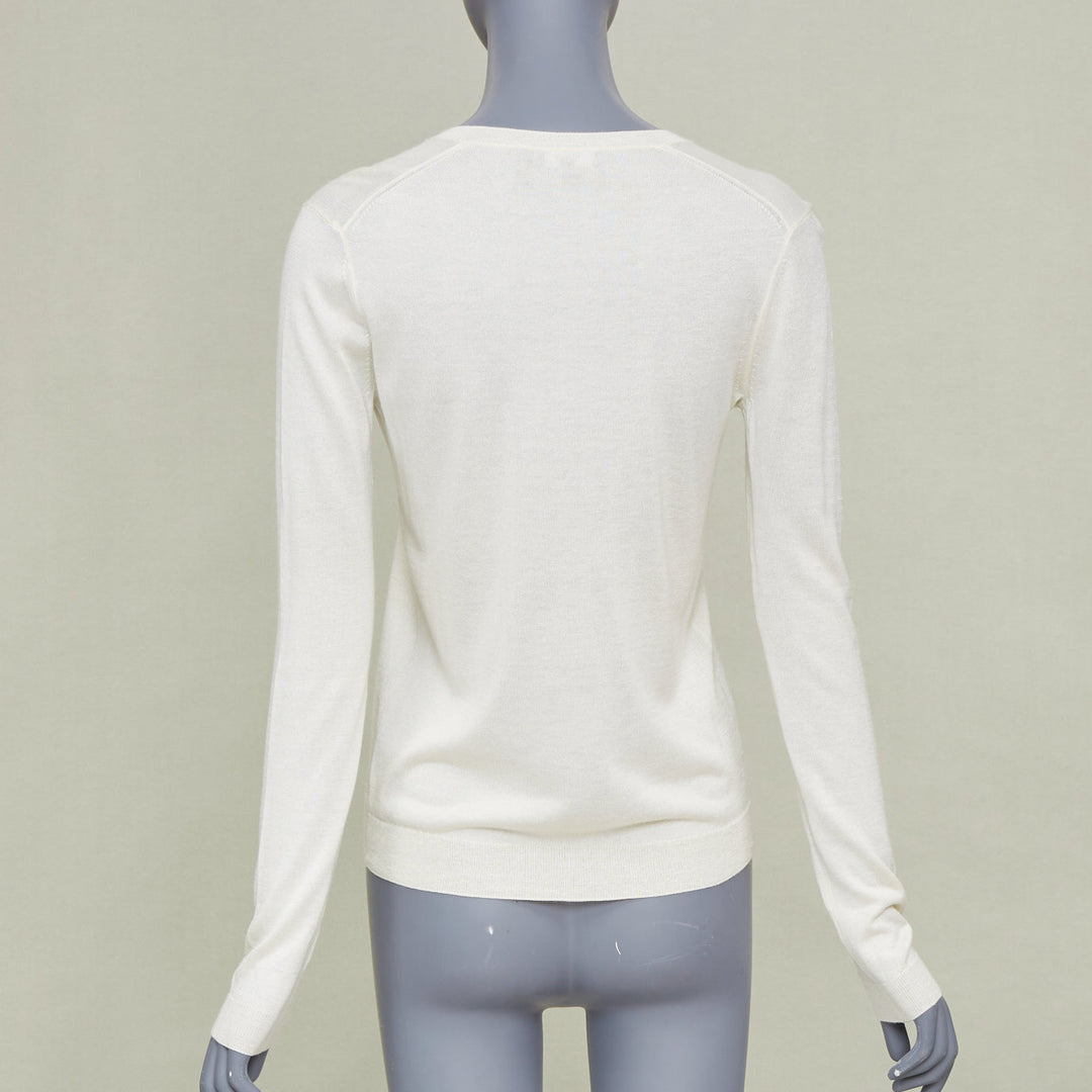 THEORY Yulia cream silk blend v neck long sleeve casual classic sweater knit XS