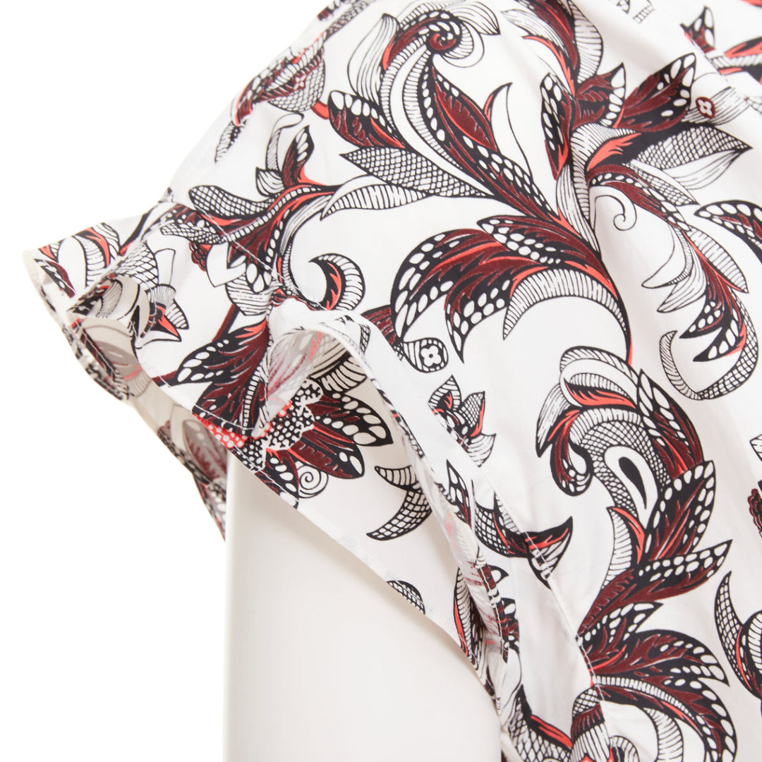 LOUIS VUITTON white red burgundy paisley floral LV button ruffled shirt FR34 XS