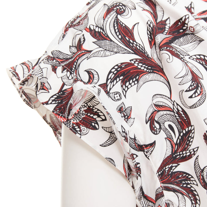 LOUIS VUITTON white red burgundy paisley floral LV button ruffled shirt FR34 XS