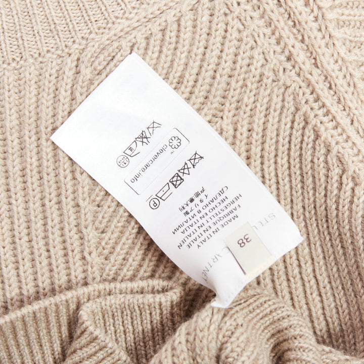 STELLA MCCARTNEY 2015 taupe virgin wool contour ribbed knit sweater IT38 XS