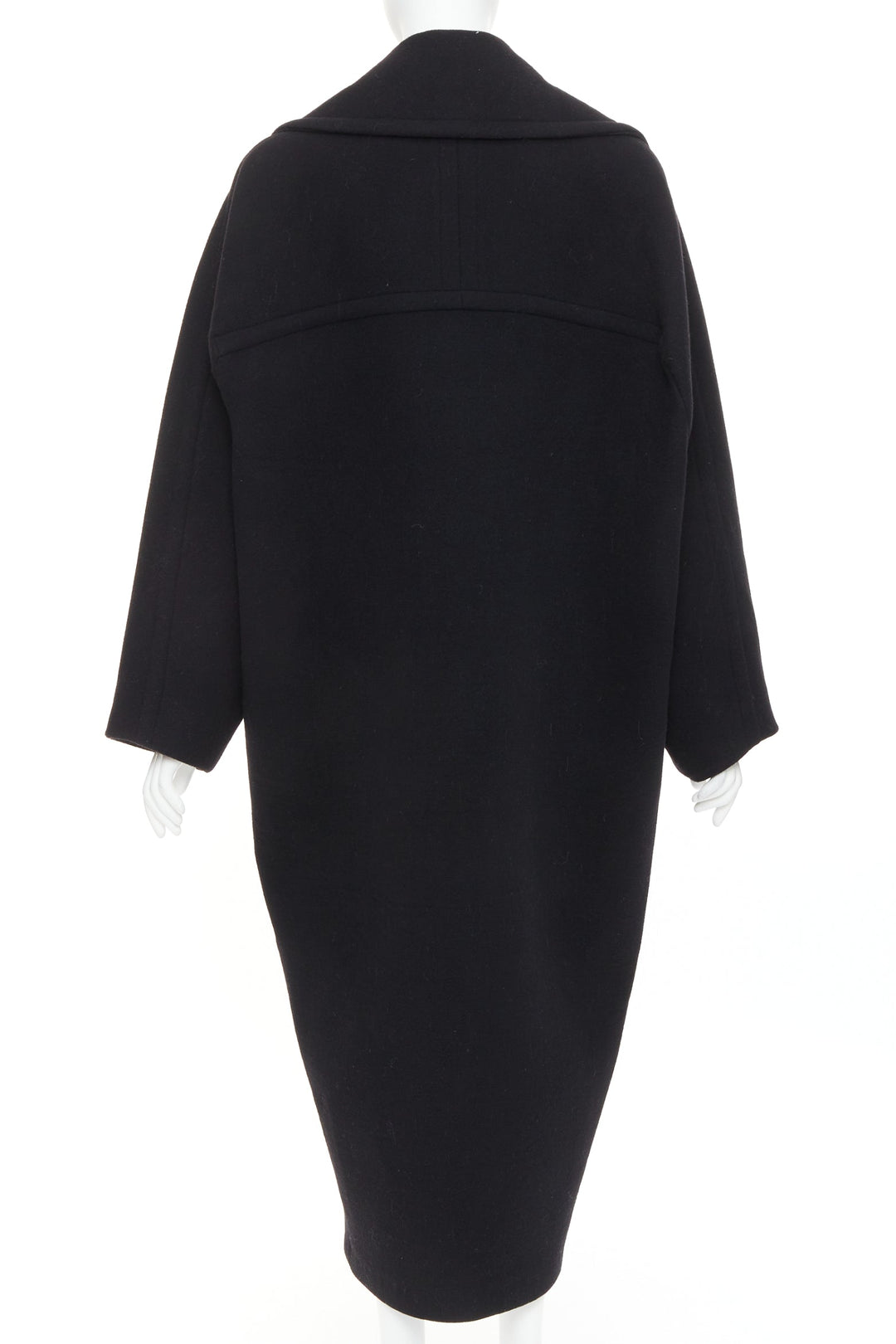 ALAIA black 100% double faced virgin wool oversized cocoon egg coat FR34 XS