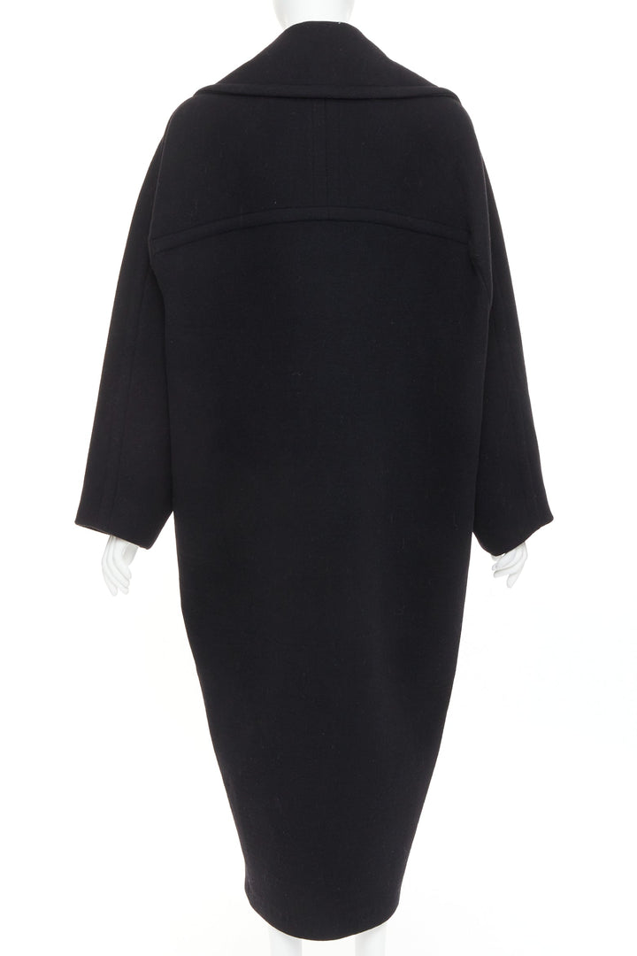 ALAIA black 100% double faced virgin wool oversized cocoon egg coat FR34 XS