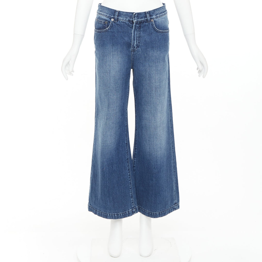CHRISTIAN DIOR blue cotton darted pockets wide leg denim cropped jeans FR36 S