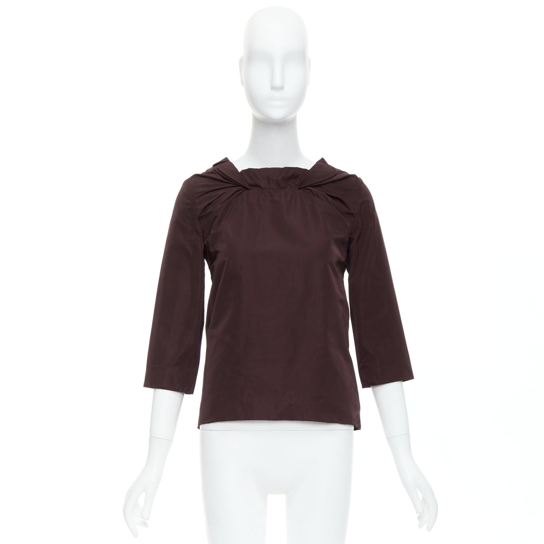 MARNI burgundy silk blend reverse dipped neckline cropped top IT38 XS