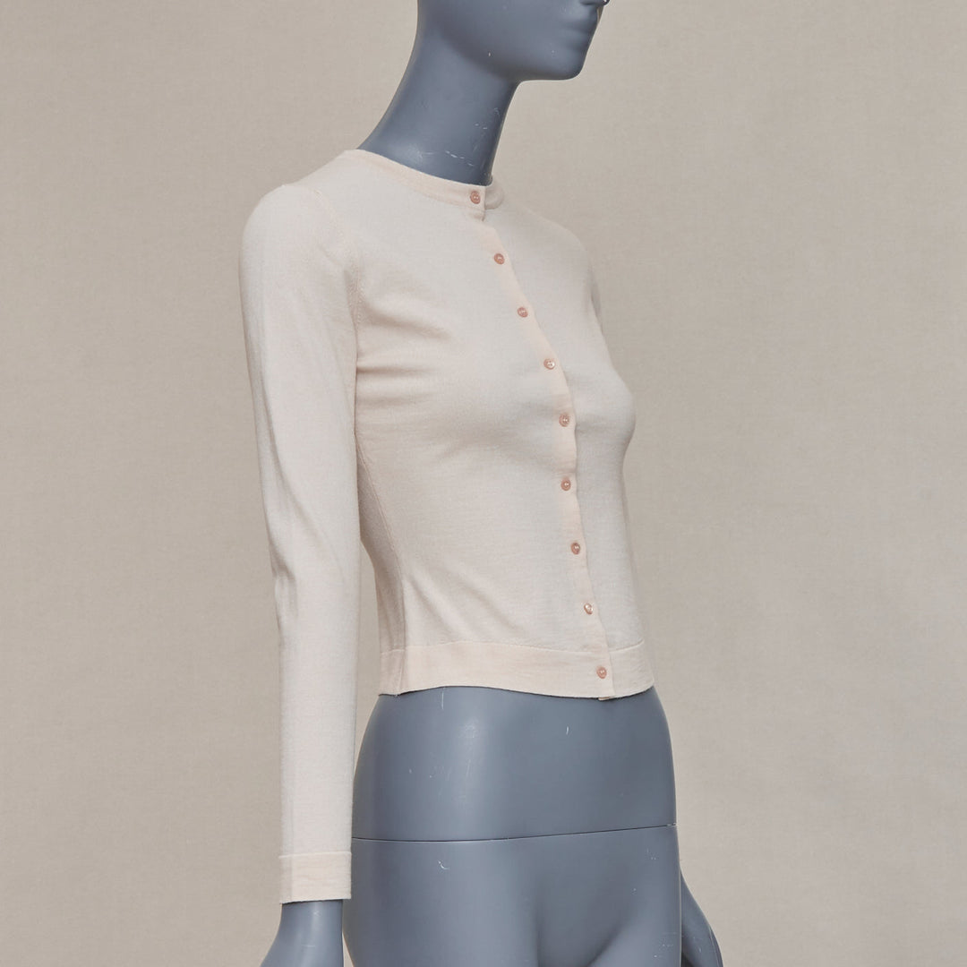 ALAIA blush beige virgin wool blend mini buttons classic cropped cardigan FR36 S