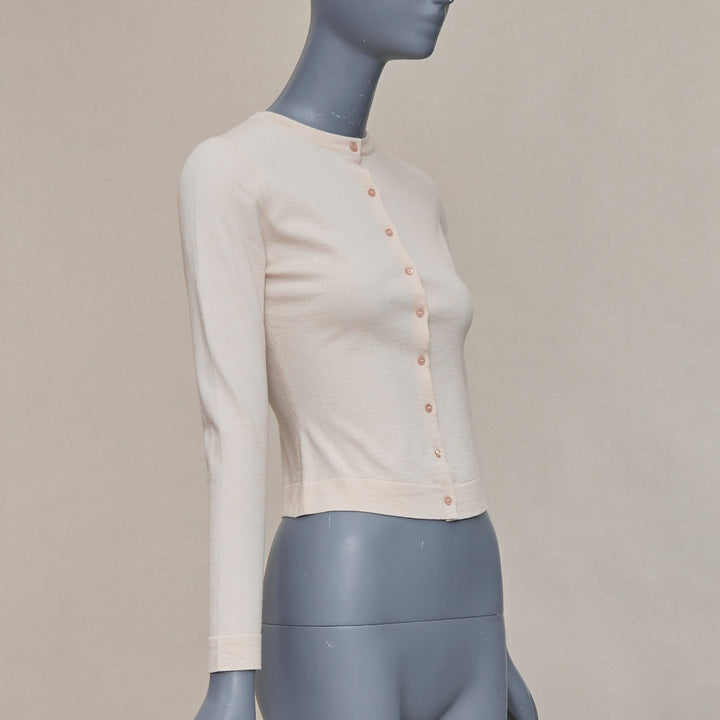 ALAIA blush beige virgin wool blend mini buttons classic cropped cardigan FR36 S
