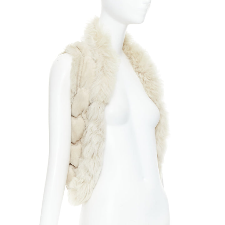 JOSEPH beige lambskin leather fur elastic stitching bolero vest FR36 S