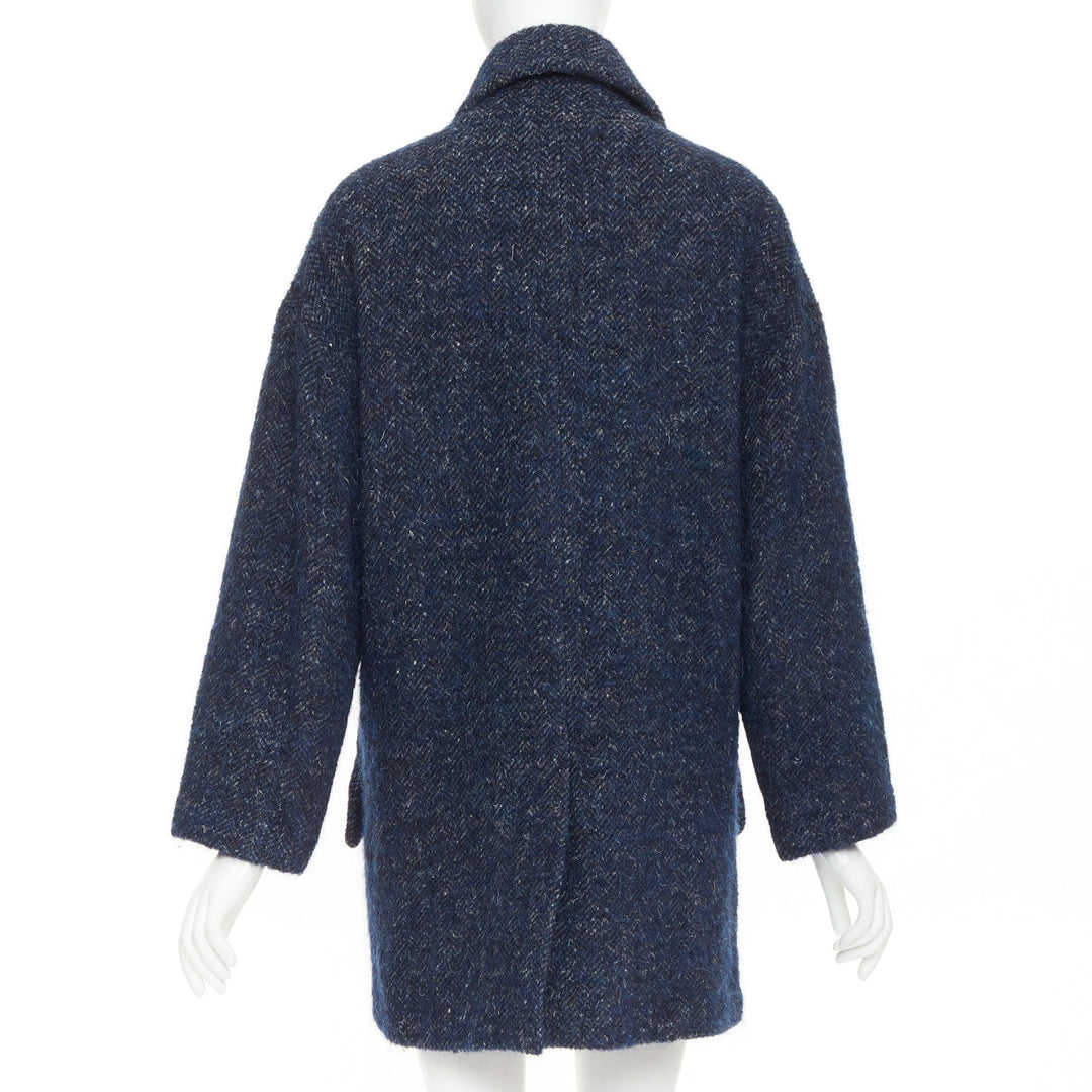 ISABEL MARANT ETOILE 2017 Osbert navy herringbone tweed collared coat FR36 S