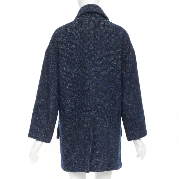 ISABEL MARANT ETOILE 2017 Osbert navy herringbone tweed collared coat FR36 S
