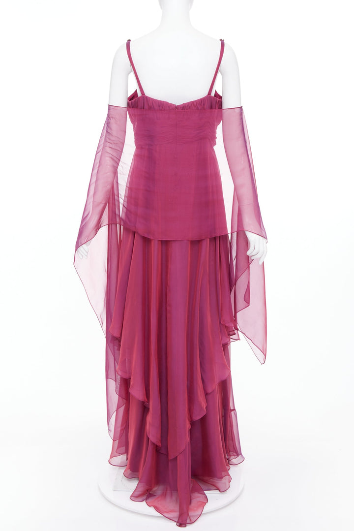 TERI JON Rickie Freeman iridescent purple silk beaded gown with shawl US14 3XL