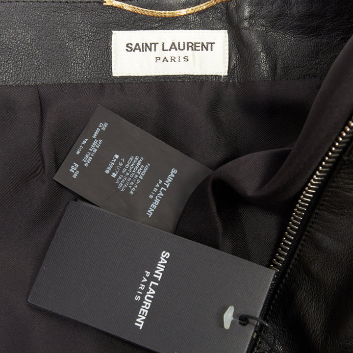 SAINT LAURENT 2014 lambskin leather exposed silver zip high waist skirt FR 34 XS