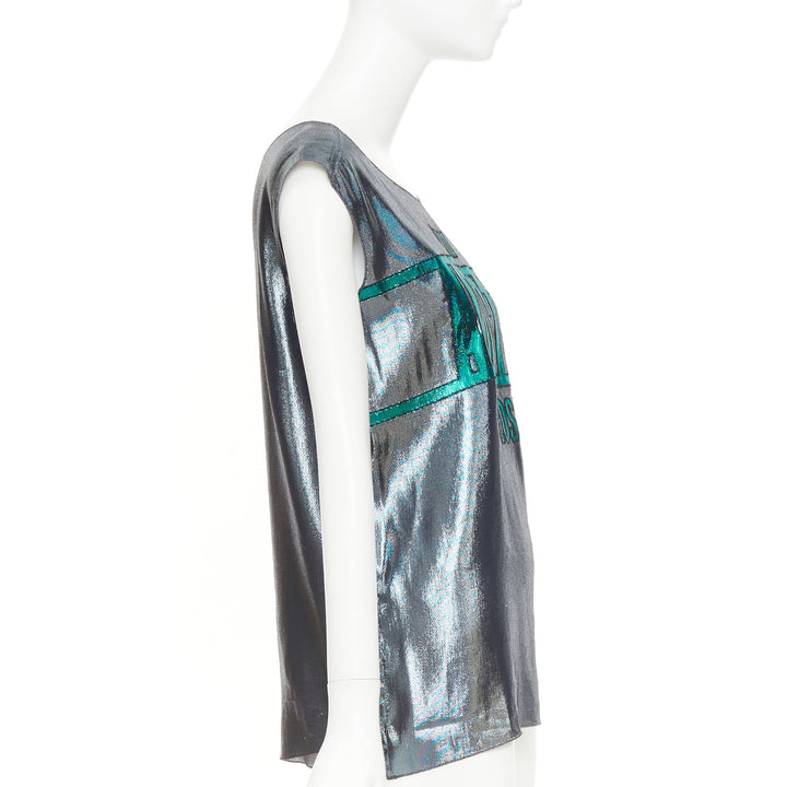 LANVIN 2014 Runway I Am Addicted To Gloss metallic green silver silk lame vest S