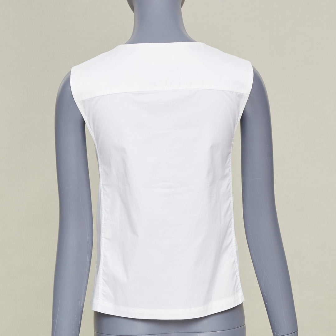 LEMAIRE 2020 Bib Panel Split Neck optical white cotton blend minimal top FR34 XS