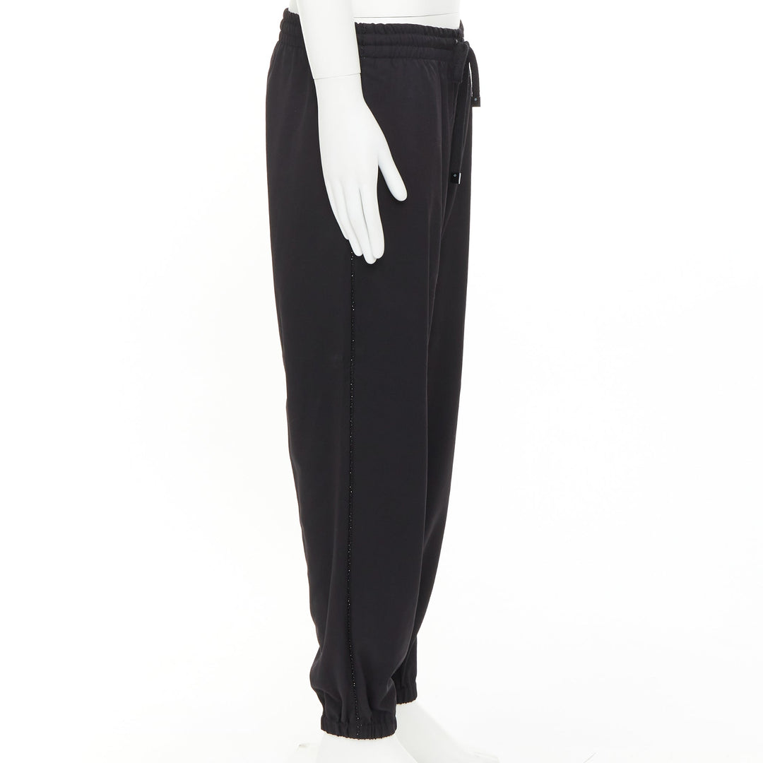 SAINT LAURENT 2018 black virgin wool beaded trim drawstring jogger pants FR48 M