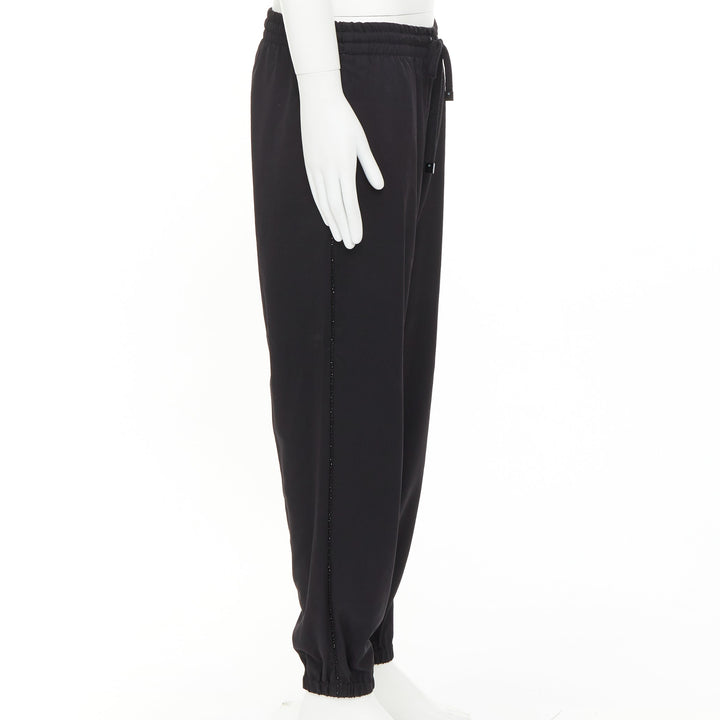 SAINT LAURENT 2018 black virgin wool beaded trim drawstring jogger pants FR48 M