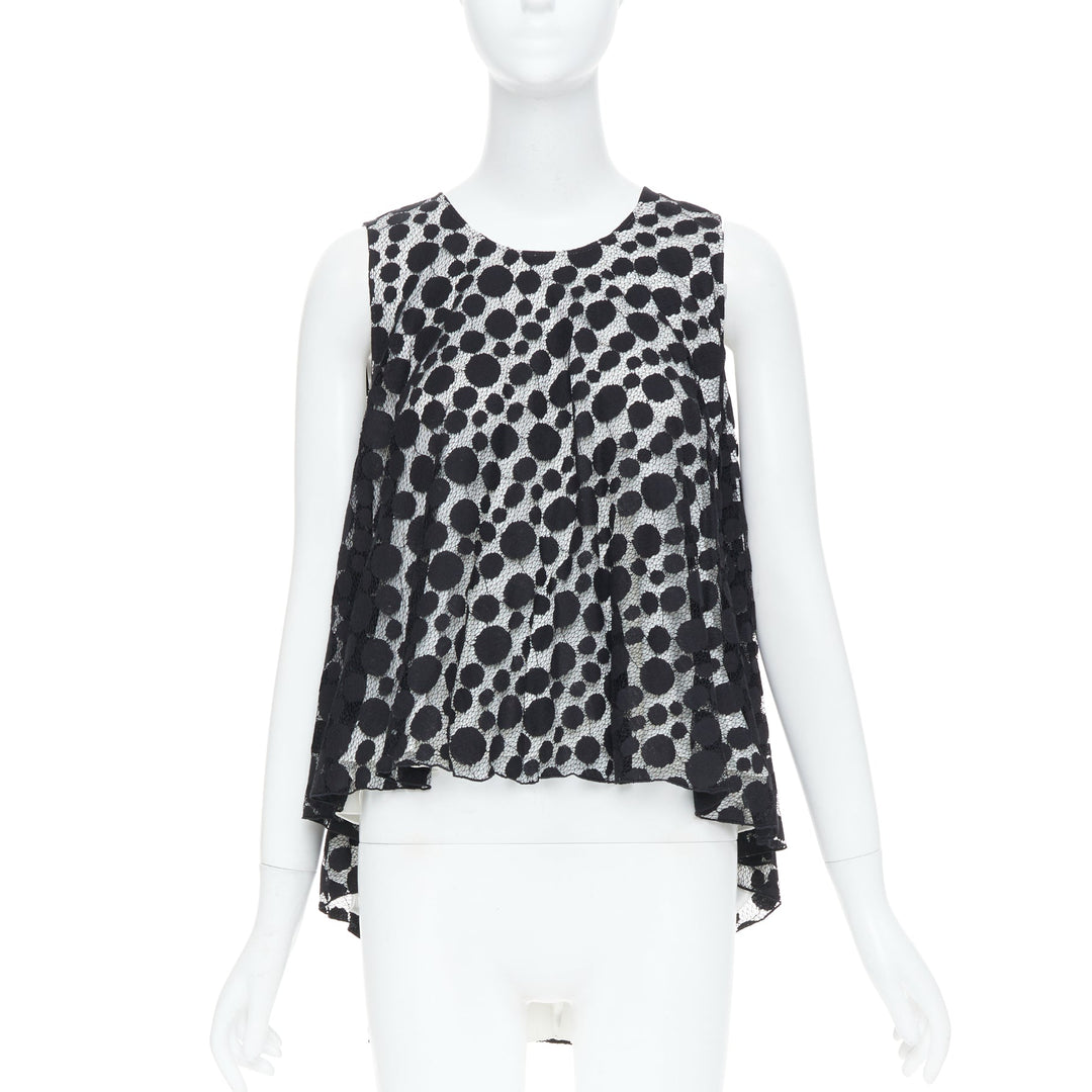 GIAMBATTISTA VALLI black white polkadot lace sleeveless high low blouse IT40 S