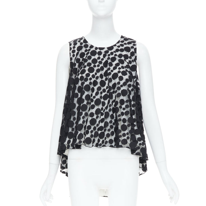 GIAMBATTISTA VALLI black white polkadot lace sleeveless high low blouse IT40 S