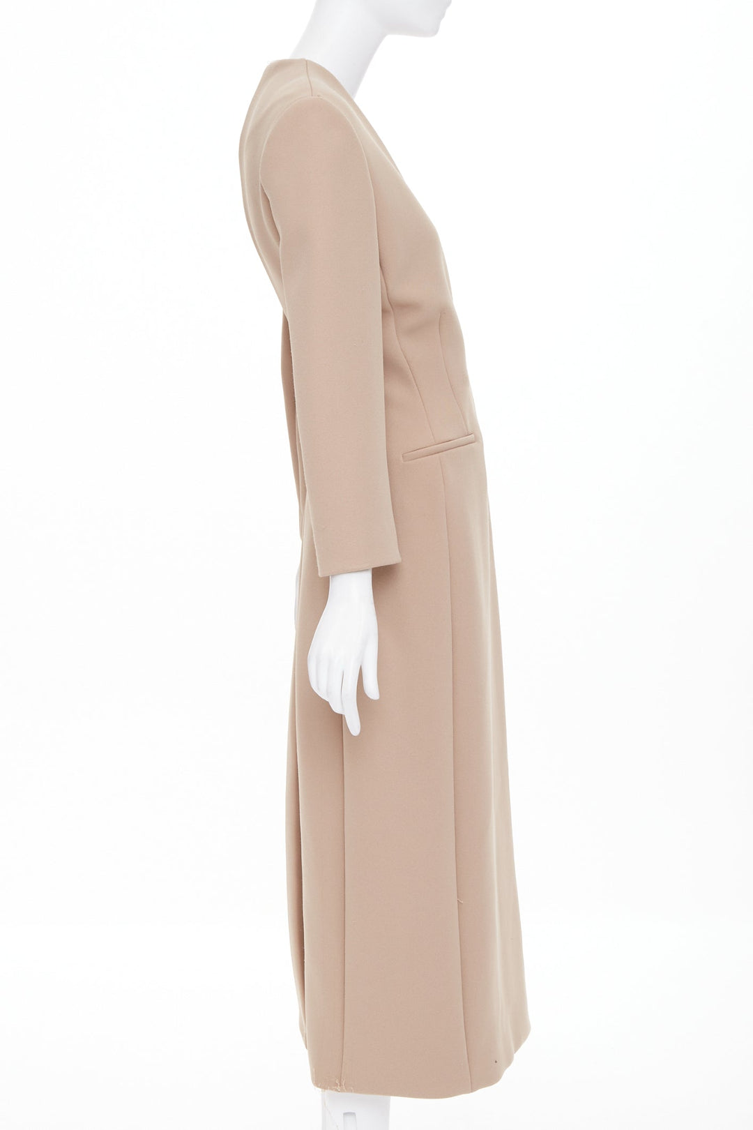 THE ROW beige tan structural plunge V neck asymmetric single button coat US2 S