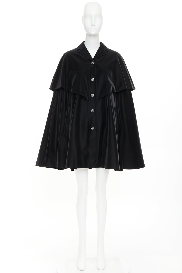 CHANEL 23K Runway black Camellia button cape overlay fluid parka coat FR38 M