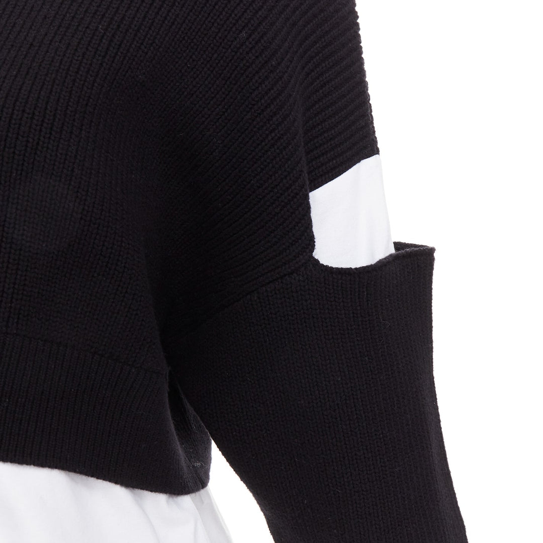 T ALEXANDER WANG black white cotton blend hybrid cropped sweater shirt top XS