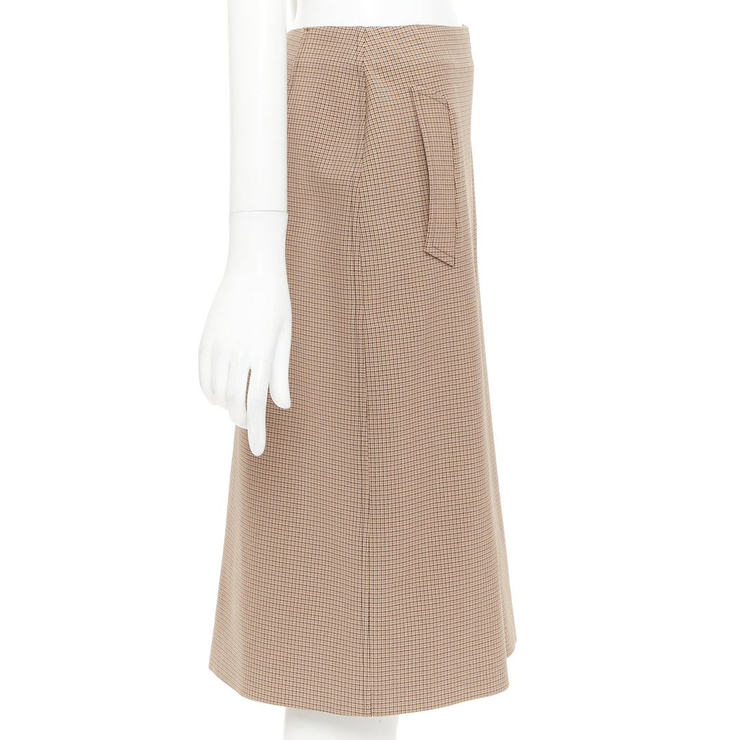 PRADA Vintage brown micro houndstooth checked high waist pencil skirt IT42 M