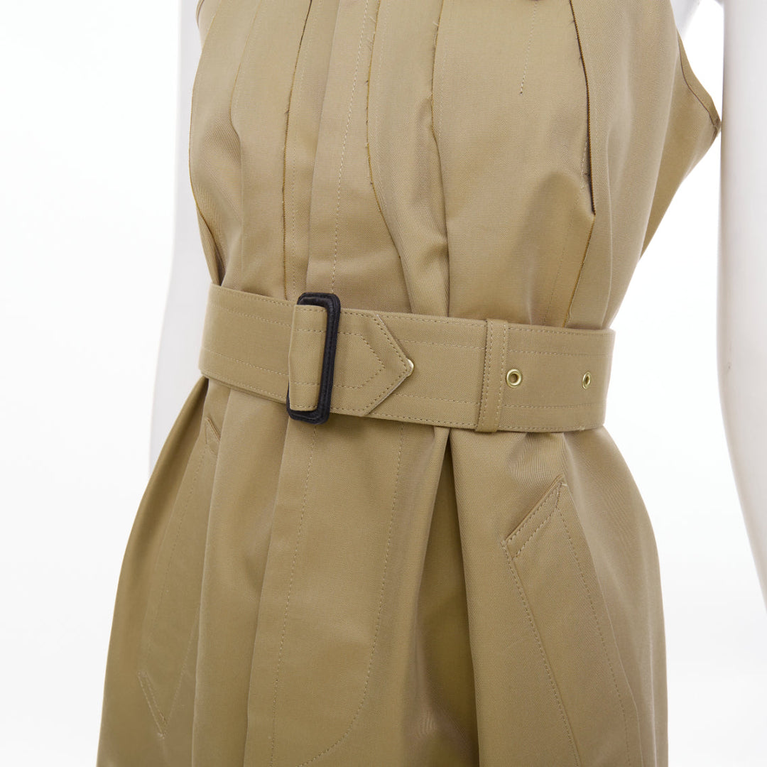 SACAI 2024 Runway sleeveless asymmetric khaki cotton blend trench dress JP1 S