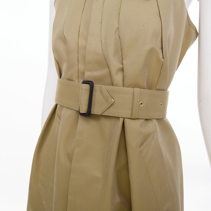 SACAI 2024 Runway sleeveless asymmetric khaki cotton blend trench dress JP1 S