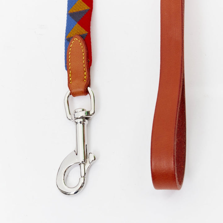 HERMES Medor Slim Dog Leash colorful red blue brown bridle leather