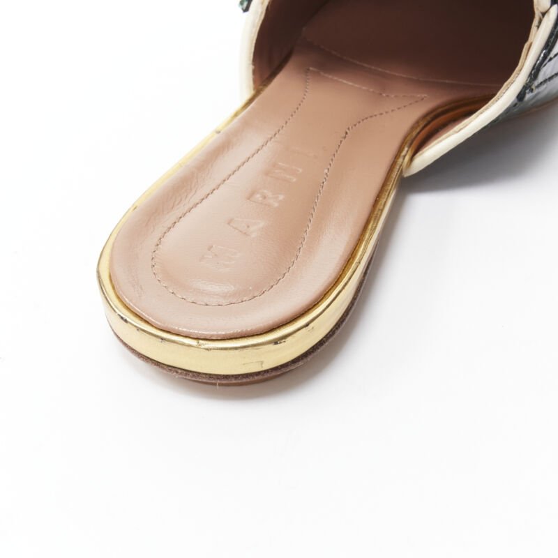 MARNI green crinkled patent point toe slip on mule flats loafer EU37.5