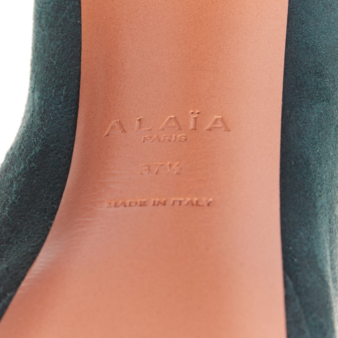 ALAIA forest green suede almond toe platform pumps EU37.5