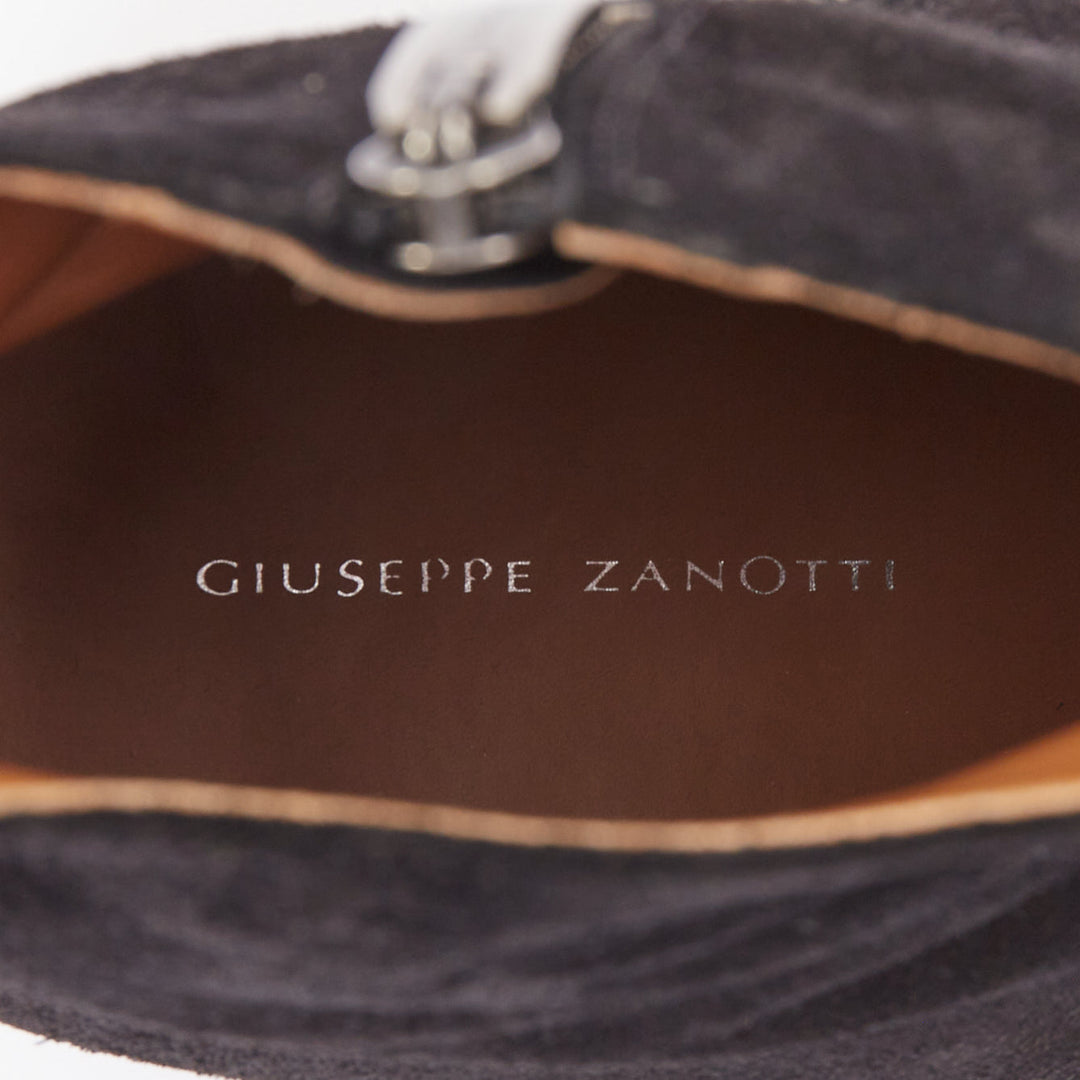 GIUSEPPE ZANOTTI Sheldon black suede silver metal toe cap  ankle boots EU44