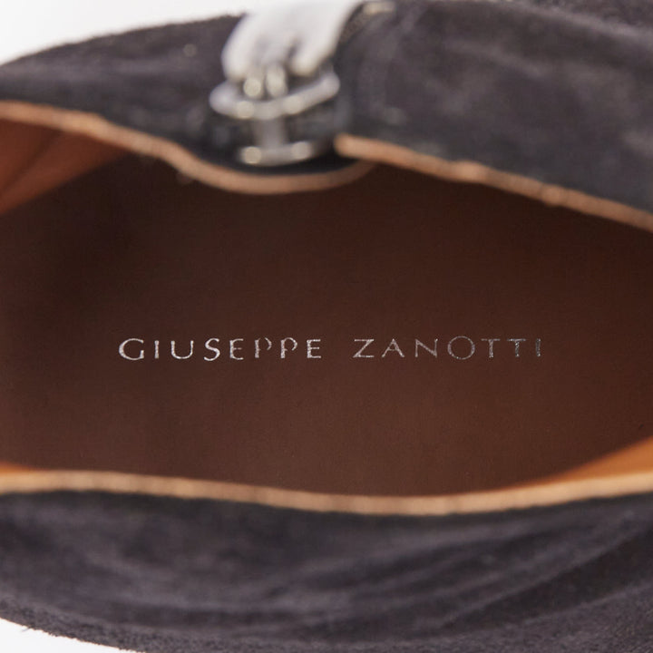 GIUSEPPE ZANOTTI Sheldon black suede silver metal toe cap  ankle boots EU44