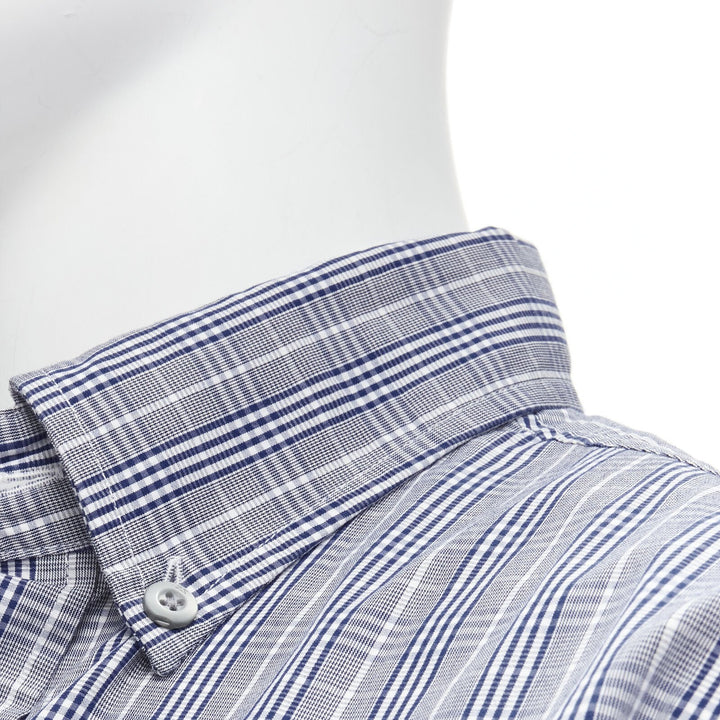 ERMENEGILDO ZEGNA SPORT cotton silk grey blue white check slim fit shirt M