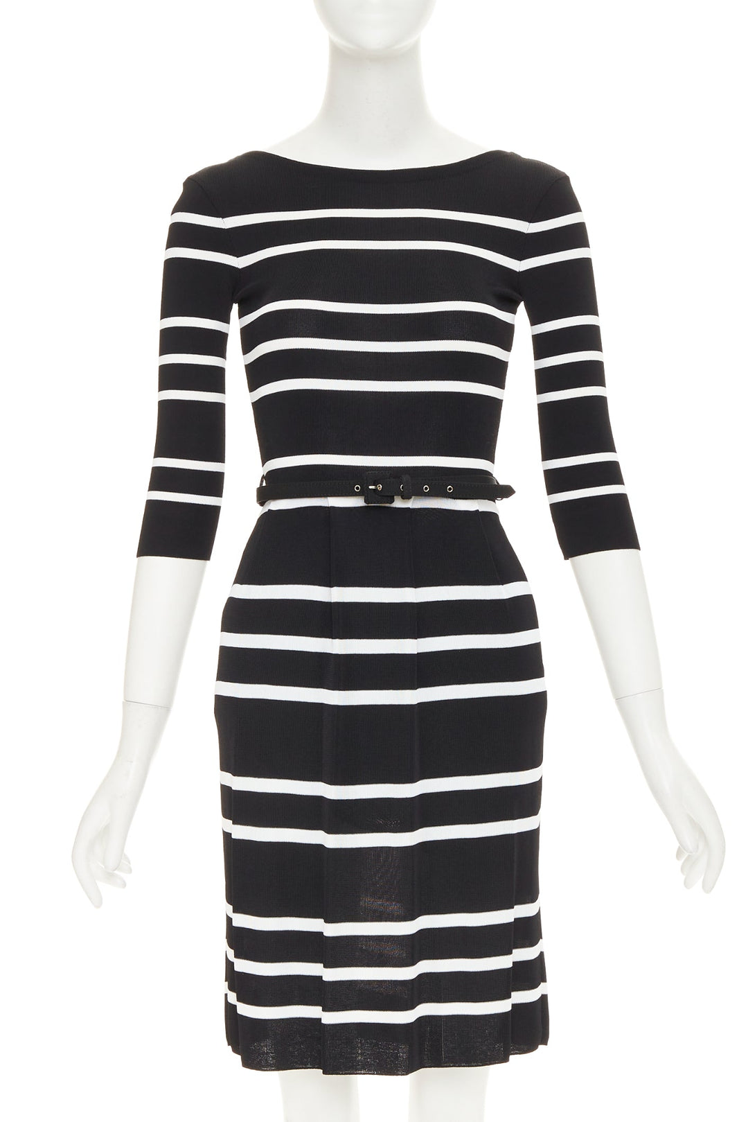 CHRISTIAN DIOR Mariniere striped knit belted viscose blend sheath dress FR34 XS